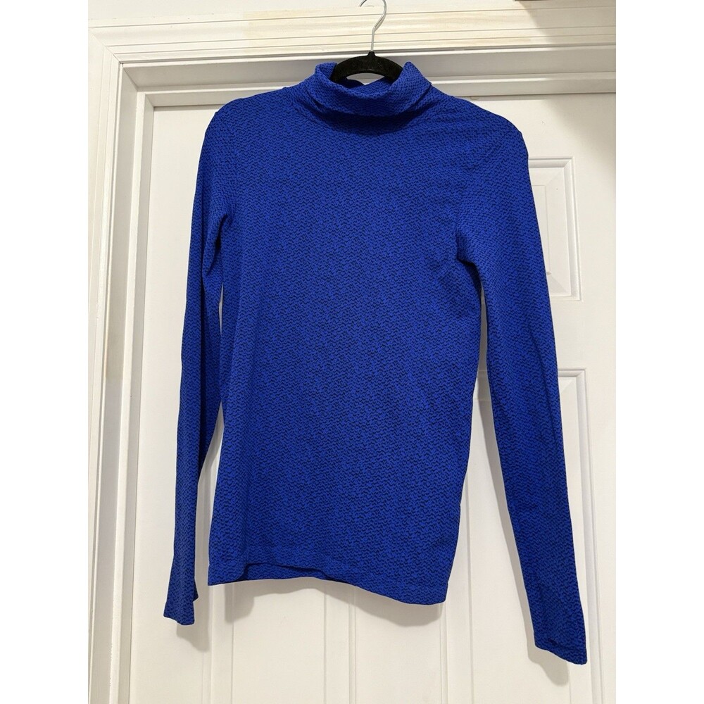 Athleta Jacquard Turtleneck Lightweight Top Women’s Small Blue Black Athletic